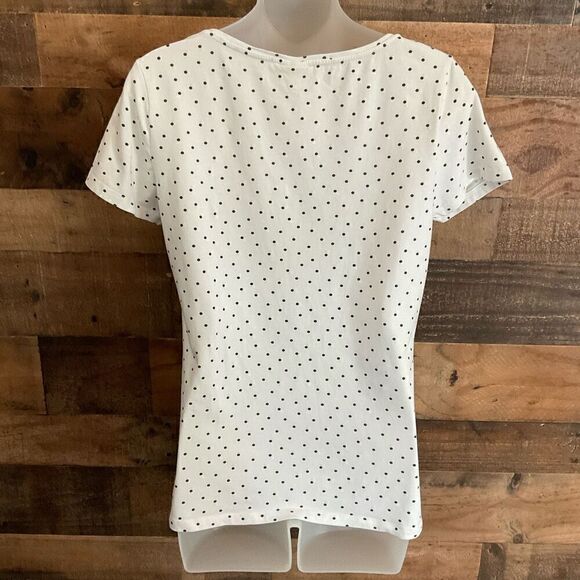 H&M Top Tee Shirt Scoop Neck Stretch White Black Polka Dots Women Size Large - Picture 8 of 9